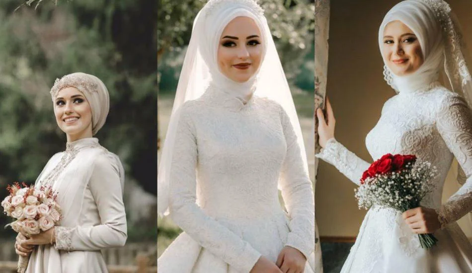 2019 tesettür modasında gelin başı modelleri